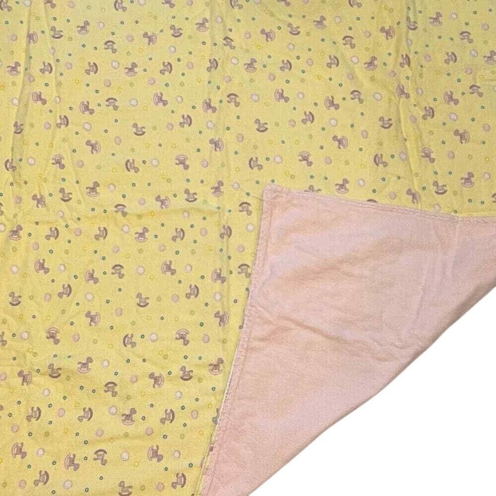 Yellow Purple Rocking Horse Baby Blanket Vintage 80s‎ Receiving Crib Security